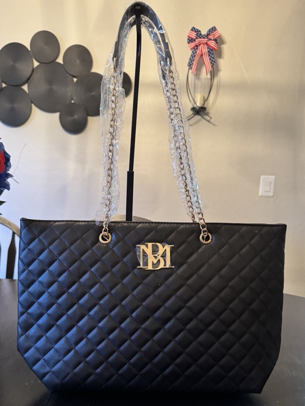 NWT Badgley Mischka Black Diamond Quilted Tote Bag